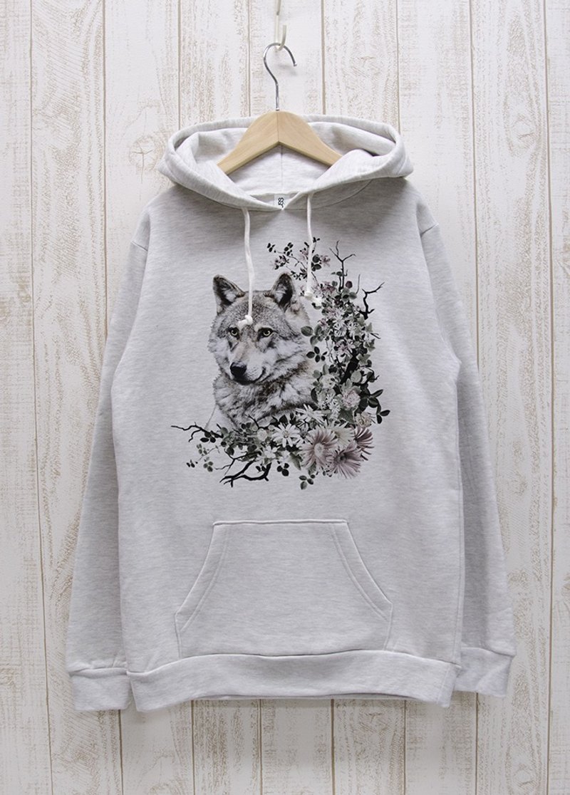 ronronWOLF 连帽 T 恤 Calld? 雾灰色 / R035-P-HWH - 中性连帽卫衣/T 恤 - 棉．麻 白色