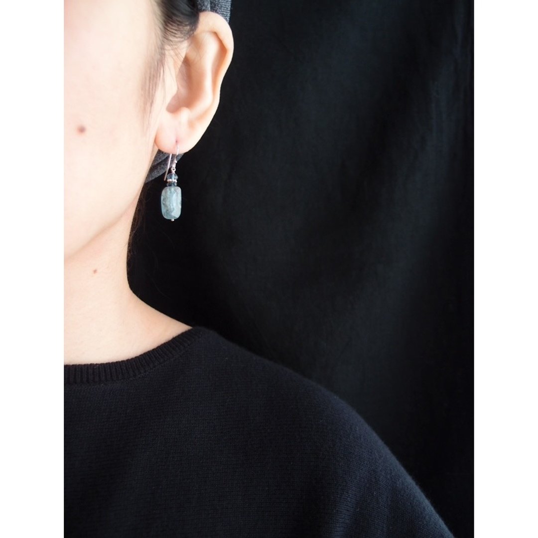[SV] SkyBlueKyanite × LondonBlueTopaz 蓝晶石长方形耳针 - 耳环/耳夹 - 宝石 蓝色
