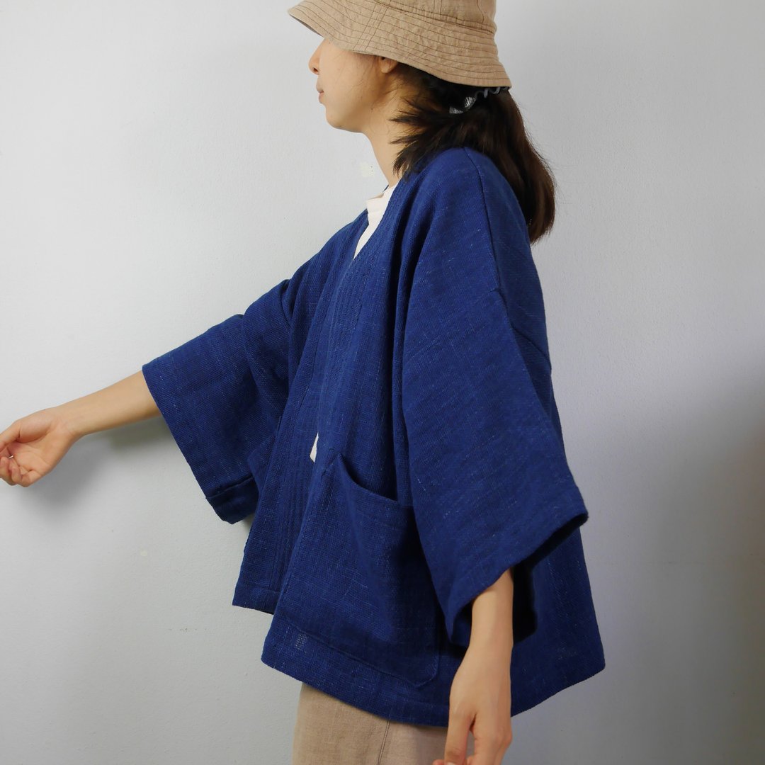 Handwoven cotton  short Kimono... (Blue) - 女装休闲/机能外套 - 棉 蓝色
