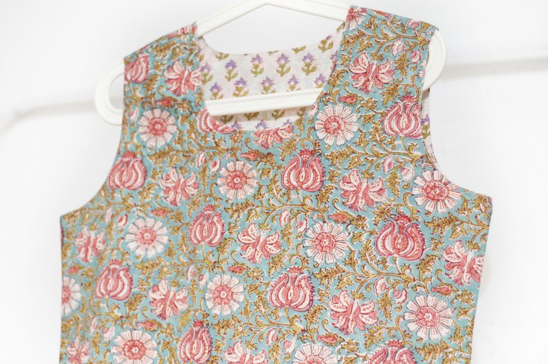 木刻印纯棉上衣/印度棉blockprint背心/双面可穿宽版背心-藤蔓 - 女装背心 - 棉．麻 多色