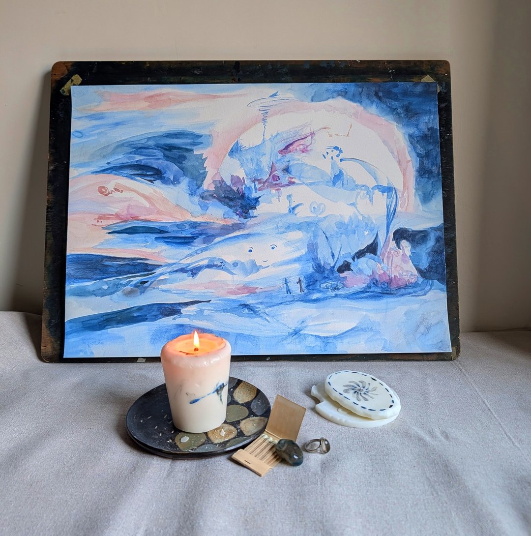 【离开框架的假说】蓝色手绘原画  水彩、色铅笔房间挂画 - 海报/装饰画/版画 - 纸 