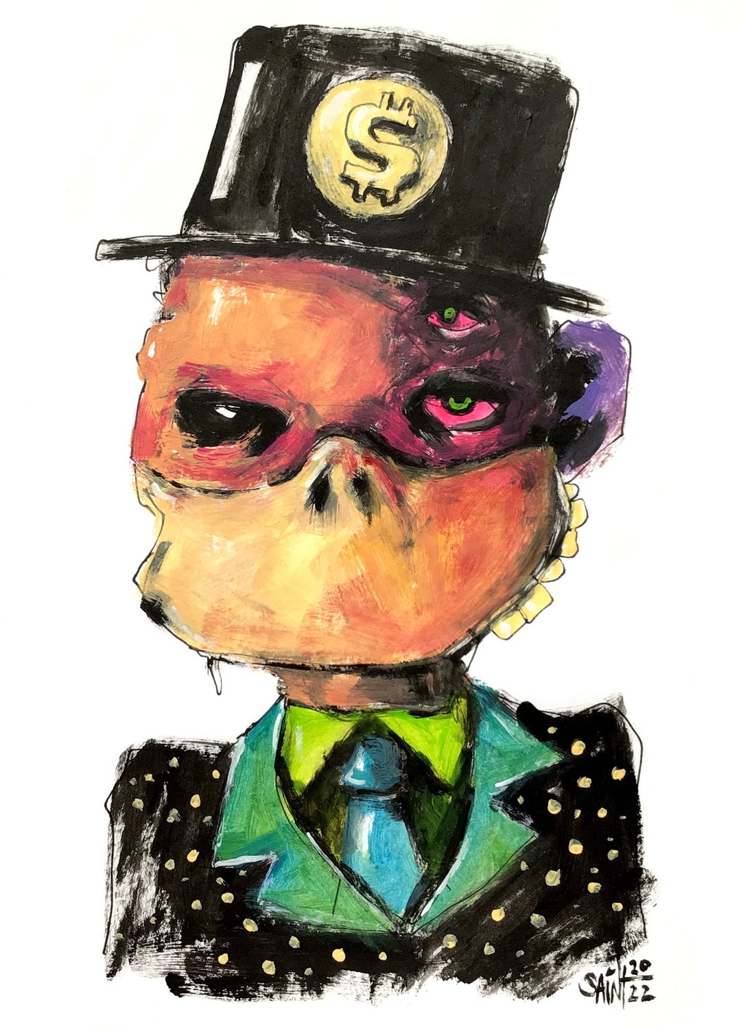 Donald Zombie painting original art, Mutant Horror. Acrylic, paper - 海报/装饰画/版画 - 纸 多色