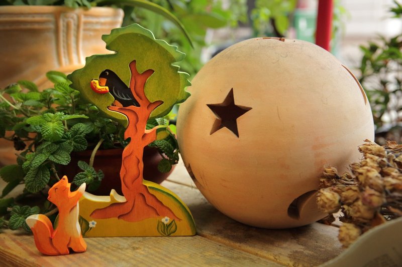 乌鸦与狐狸立体木头拼图 - 玩具/玩偶 - 木头 红色