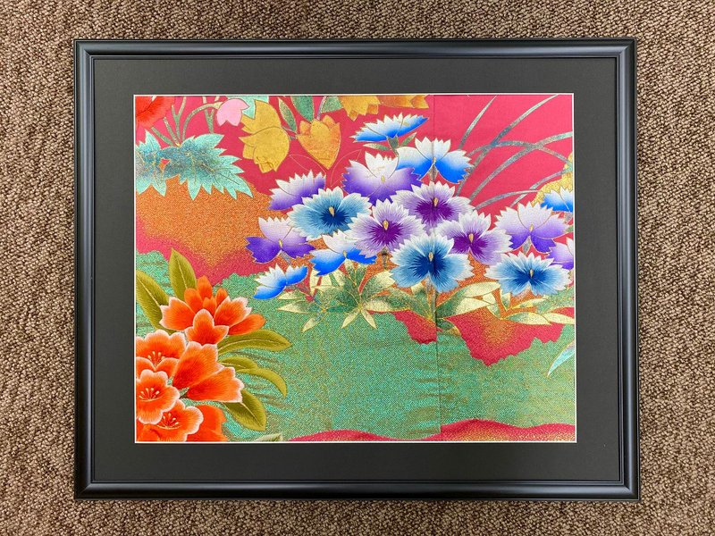 彩色艺术面板打挂复古刺绣和服日式和风室内装饰礼物花痴图案婚礼庆典乔迁庆典长寿庆典幸运项目带框室内装饰5 - 墙贴/壁贴 - 丝．绢 粉红色