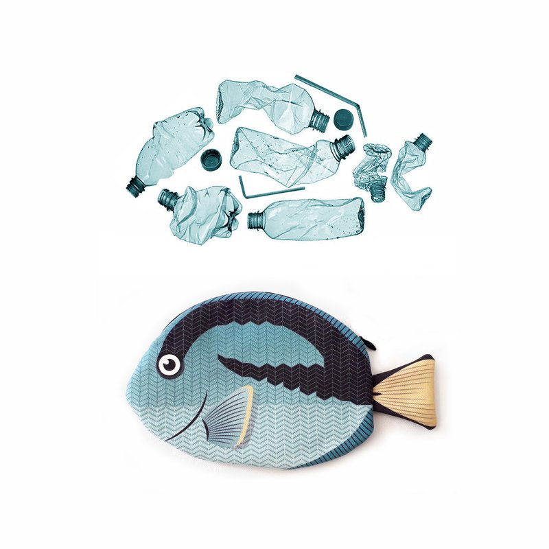 Royal Blue Tang fish pouch (PET bottles waste recycled fabric) - 手提包/手提袋 - 环保材料 蓝色