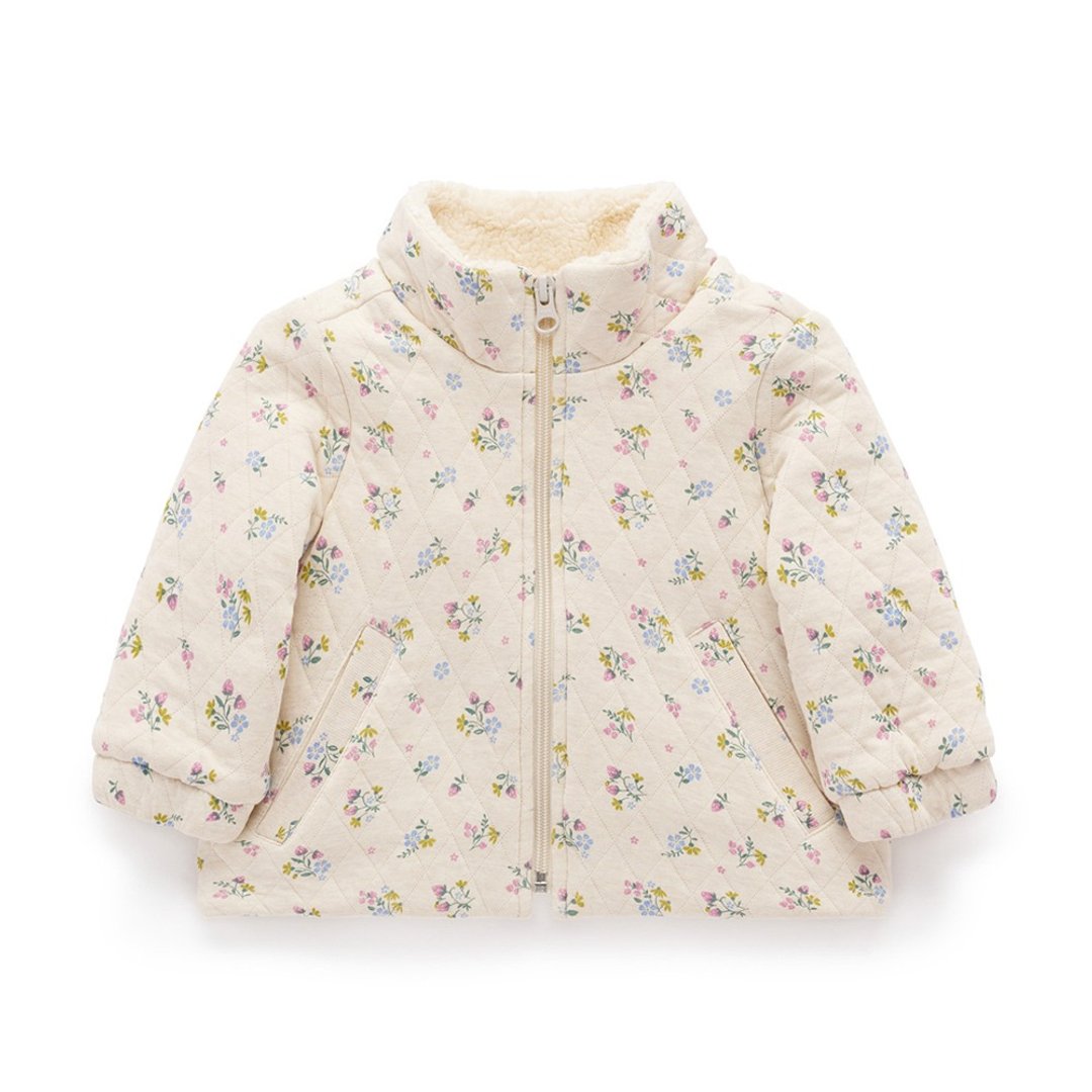澳洲Purebaby有机棉女童刷毛外套18M-5T  米白草莓花 - 童装外套 - 棉 