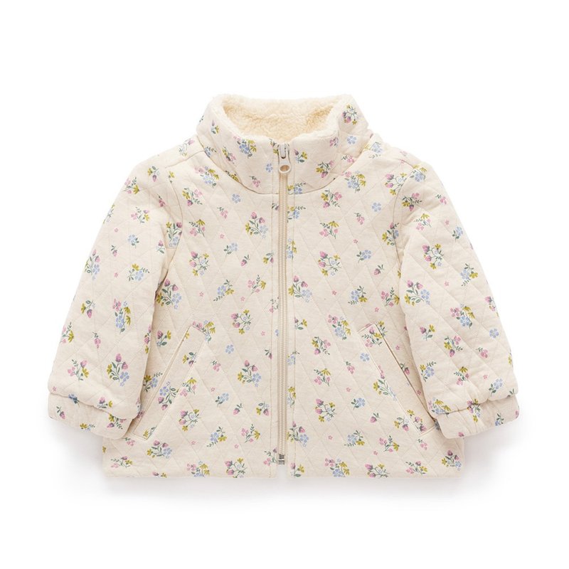 澳洲Purebaby有机棉女童刷毛外套18M-5T  米白草莓花 - 童装外套 - 棉．麻 