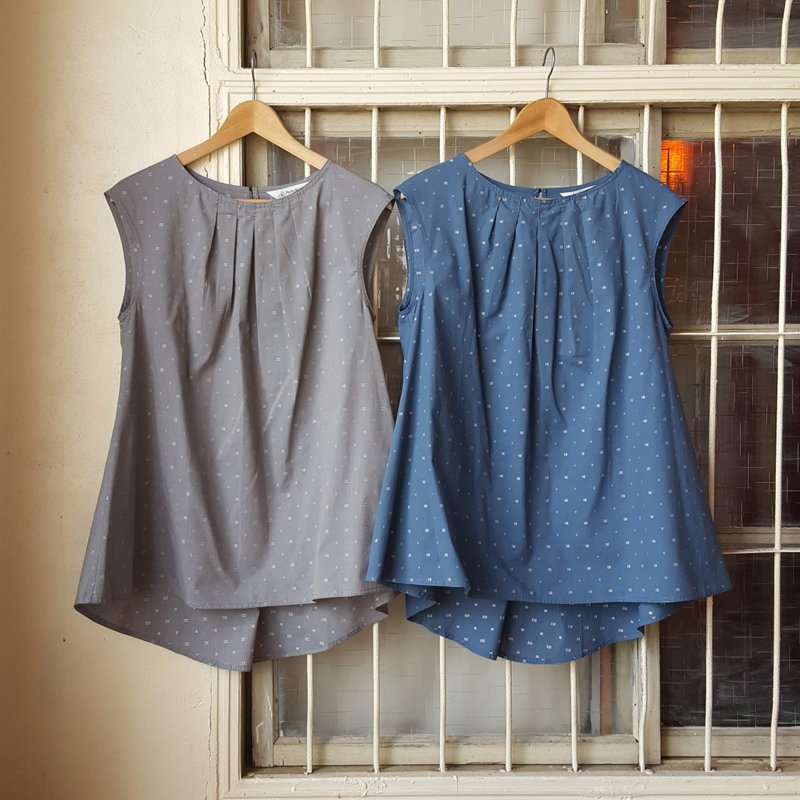 日系 宽领无袖 长版娃娃上衣 女 - 女装上衣 - 棉．麻 灰色