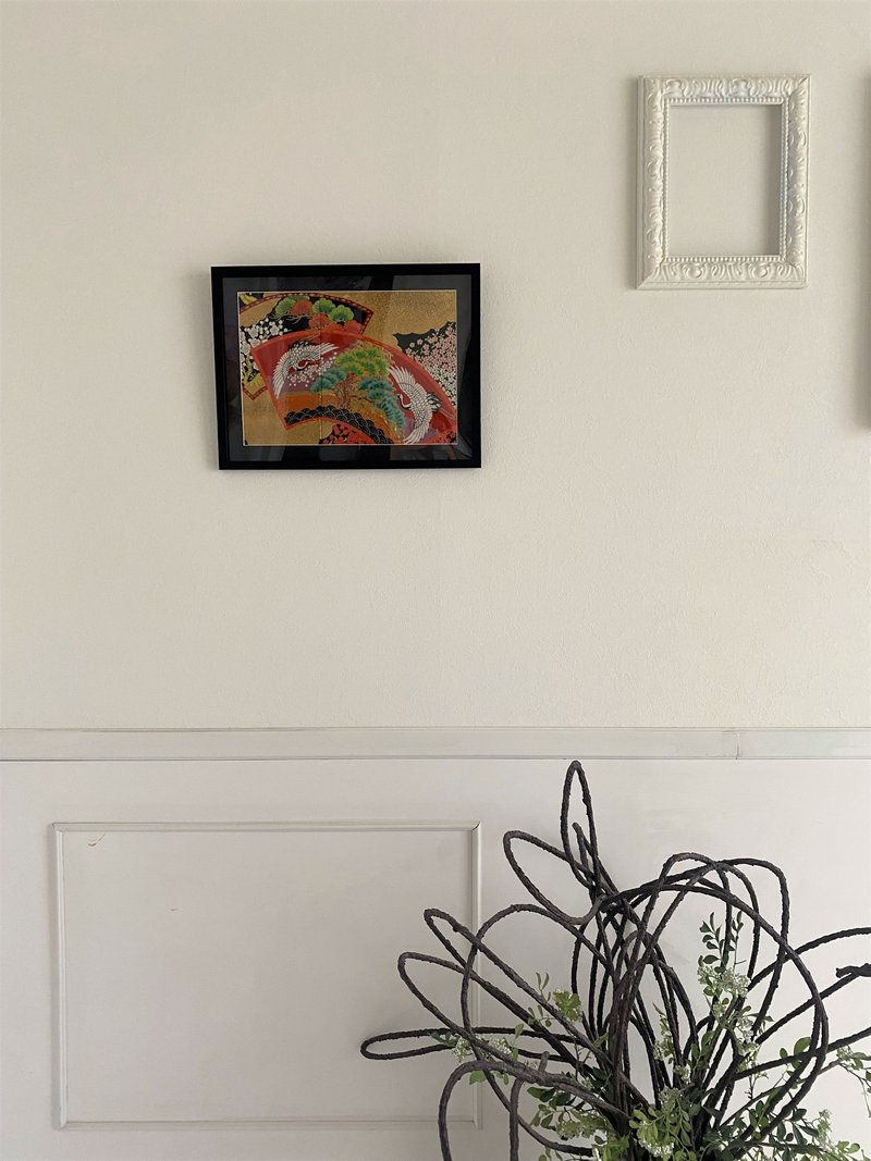 The art panel made from Japanese bride Kimono　Auspicious pattern Crane　42 - 墙贴/壁贴 - 丝．绢 金色