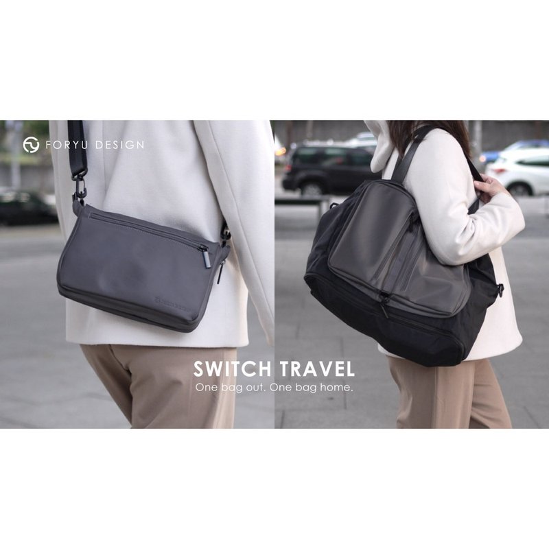 【FORYU】多功能斜背包 超大容量旅行袋 防泼水 可挂行李箱杆 - 行李箱/行李箱保护套 - 塑料 黑色
