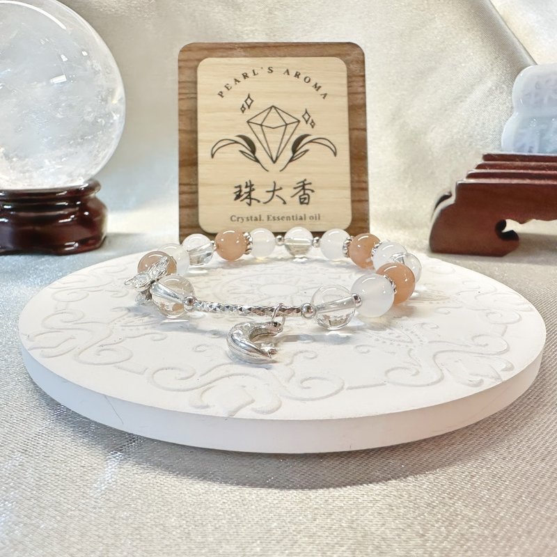 月映心潮 橙月光 白水晶 白玛瑙 925纯银手链 - 手链/手环 - 水晶 橘色