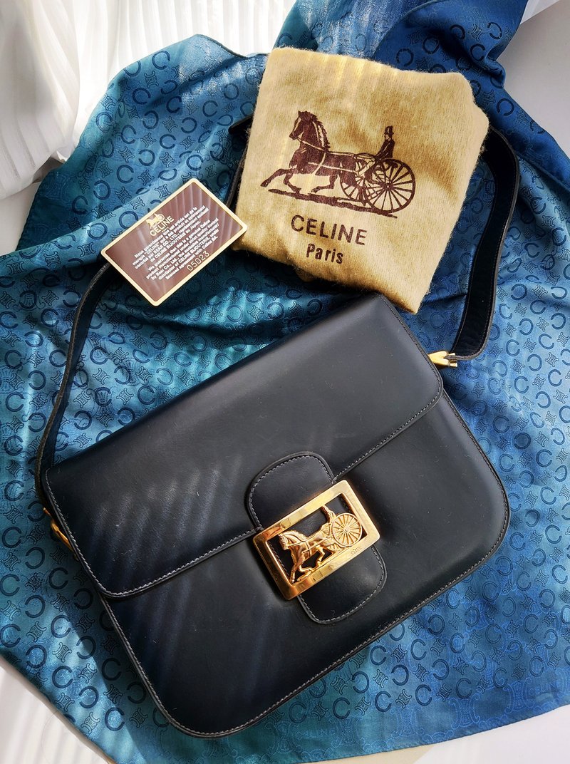 中古包 CELINE 深蓝box大马车扣 侧背包单肩包腋下包斜背包豆腐包 - 侧背包/斜挎包 - 真皮 蓝色