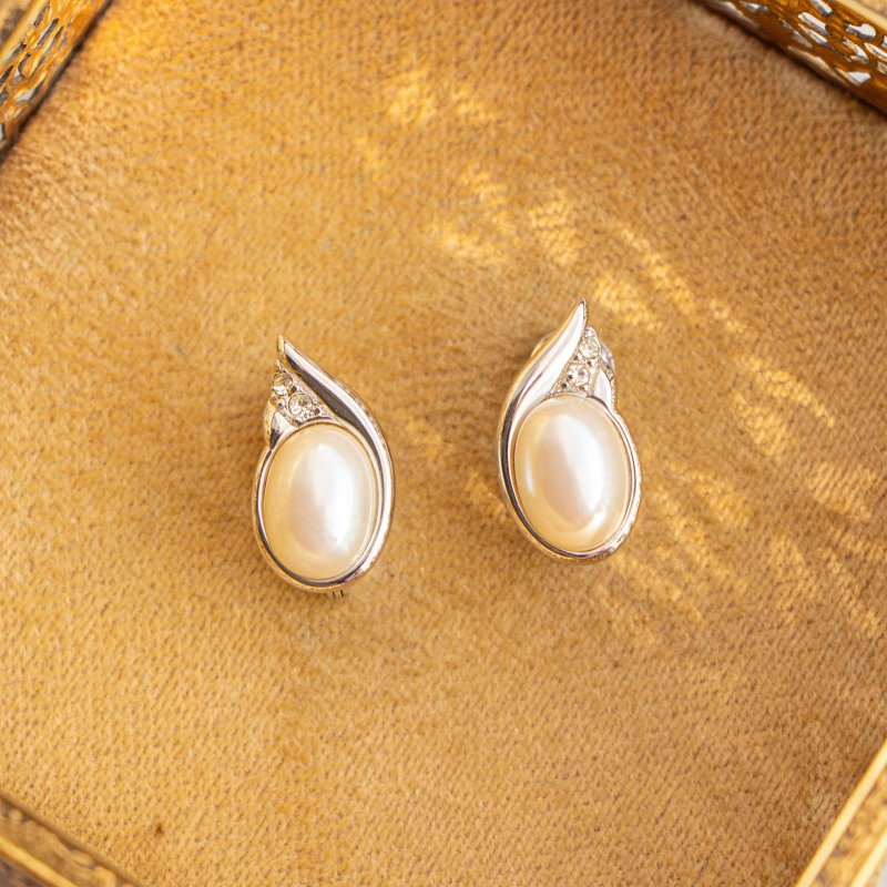 美国Monet品牌古董 小羽翅镶仿珍珠 专利无痛银色耳夹 - 耳环/耳夹 - 其他金属 银色