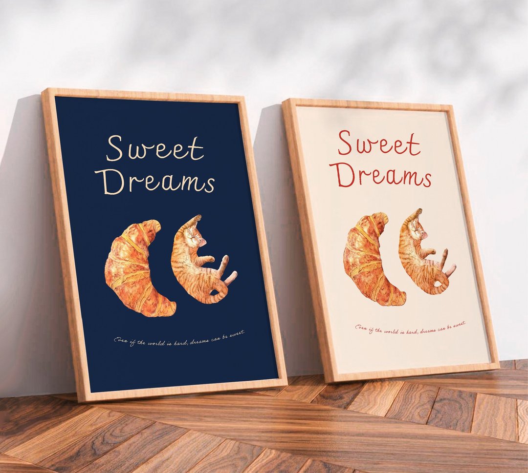 SWEET DREAMS_猫与可颂 / 原创海报 / A4 或 A3 尺寸 - 海报/装饰画/版画 - 塑料 白色