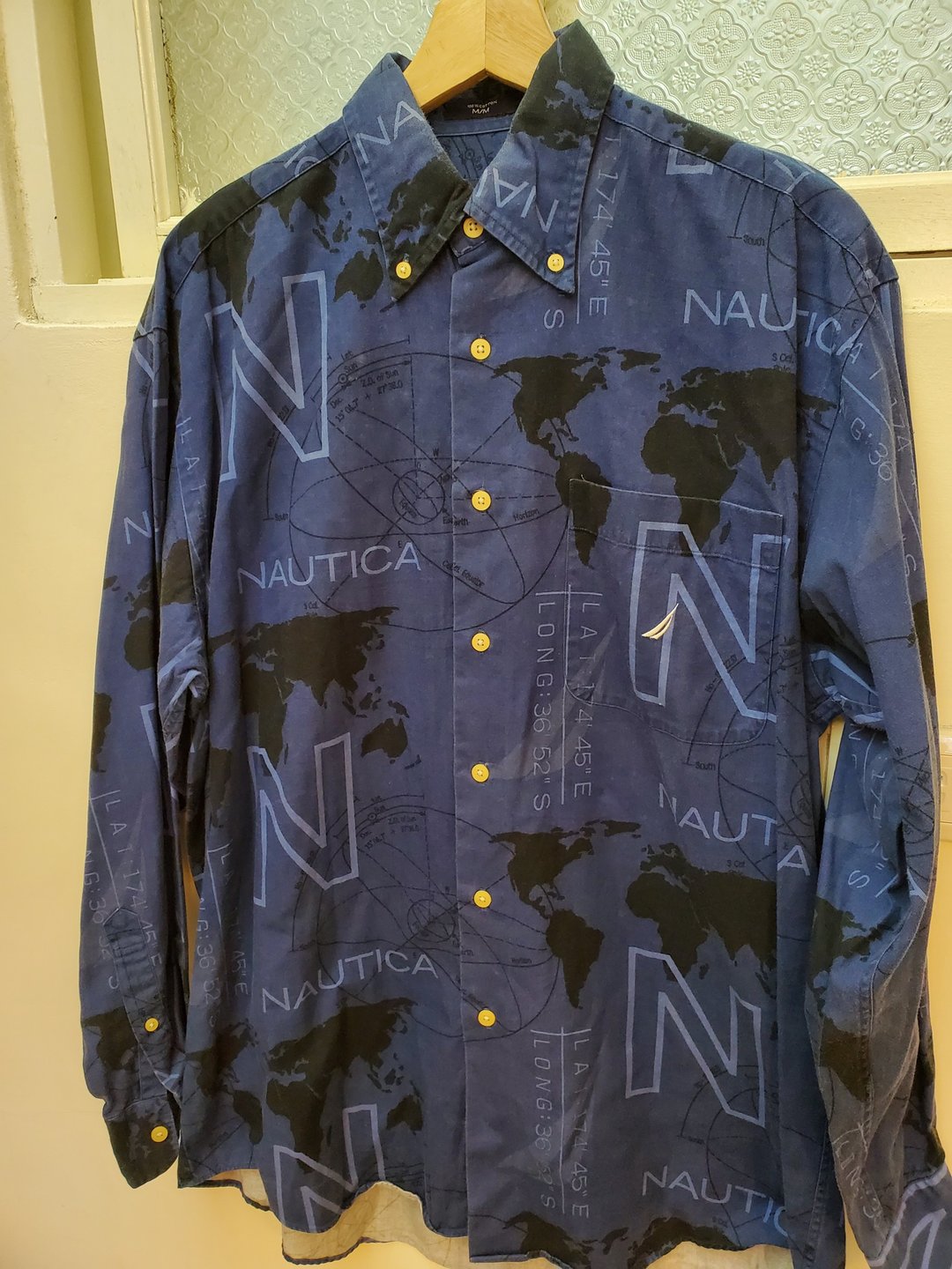 有礼貌穿搭 日本古着 nautica 航海图腾 棉质 长衬 M号 台湾制 - 男装衬衫 - 棉 蓝色