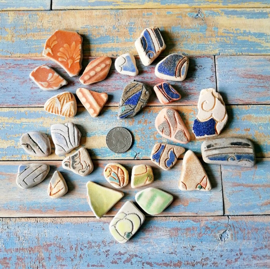 Sea Pottery shards 破碎的陶器 Patterned Ceramic Mosaic tiles/Broken Porcelain 老瓷器 - 陶艺 - 陶 多色