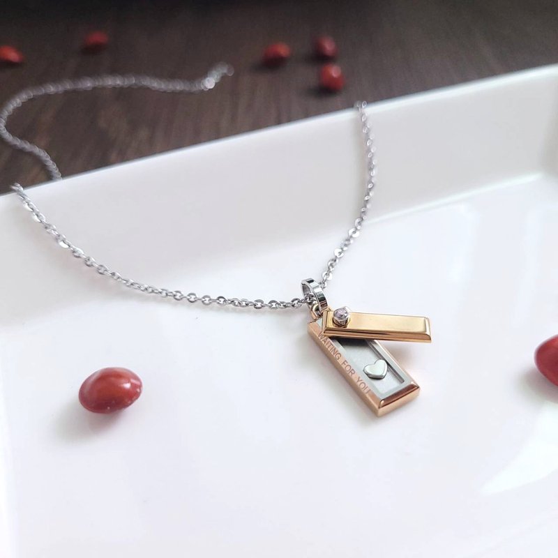 【绝版出清品】藏爱。白钢短链 锁骨链 - 项链 - 不锈钢 粉红色