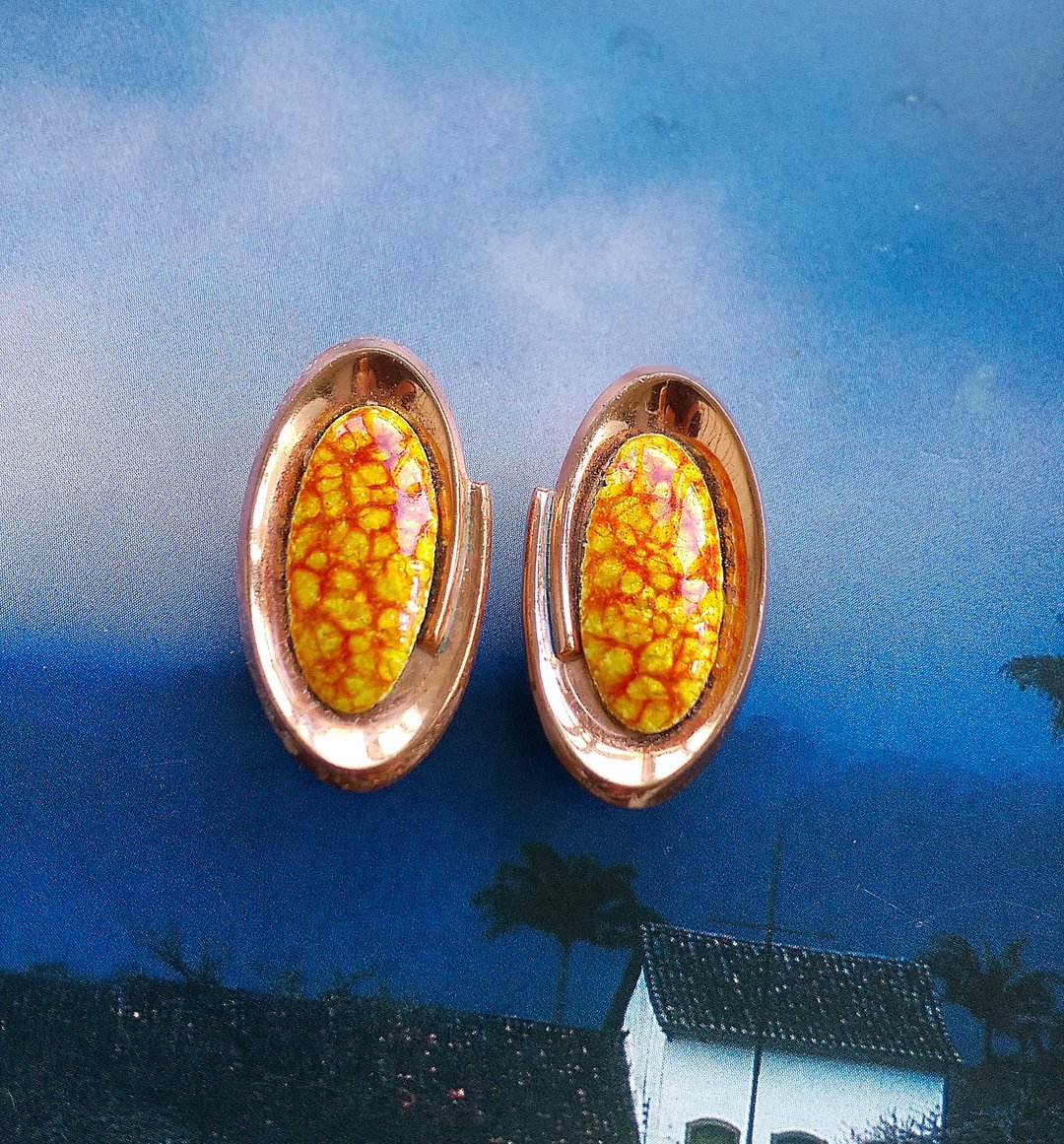 Vintage Jewelry 西洋古董饰品 MATISSE Renoir 对称黄 夹式耳环 - 耳环/耳夹 - 其他材质 金色