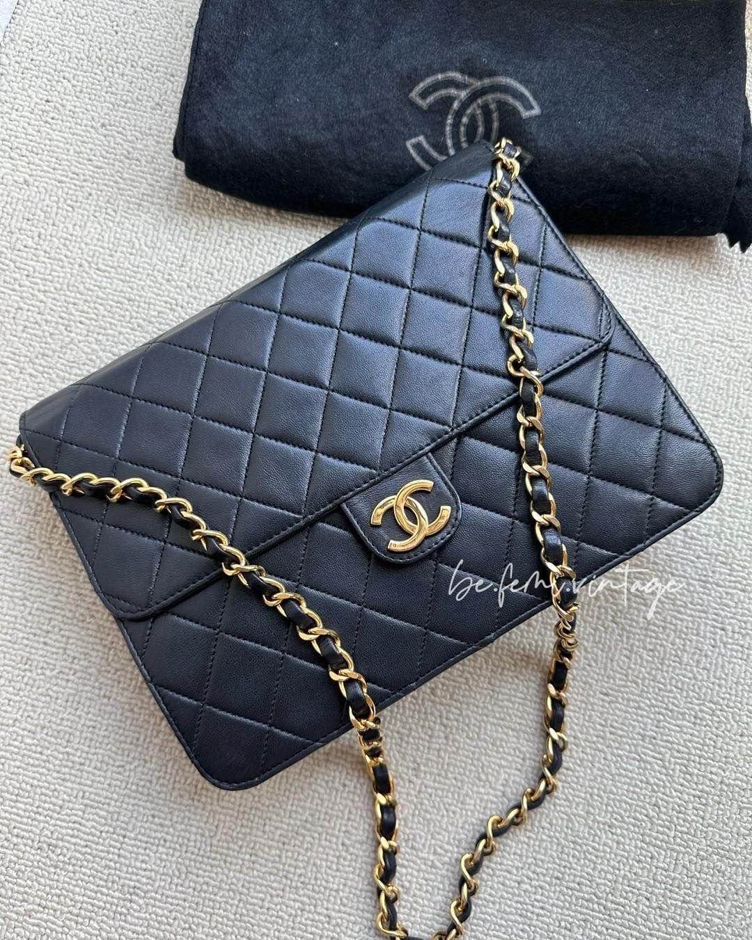 中古Chanel黑色信封包 - 侧背包/斜挎包 - 真皮 黑色