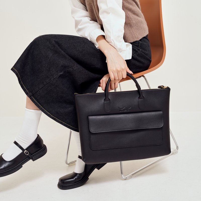 WARALEE's DAY | 黑色/PU皮革公文包/电脑包 - 电脑包 - 人造皮革 黑色