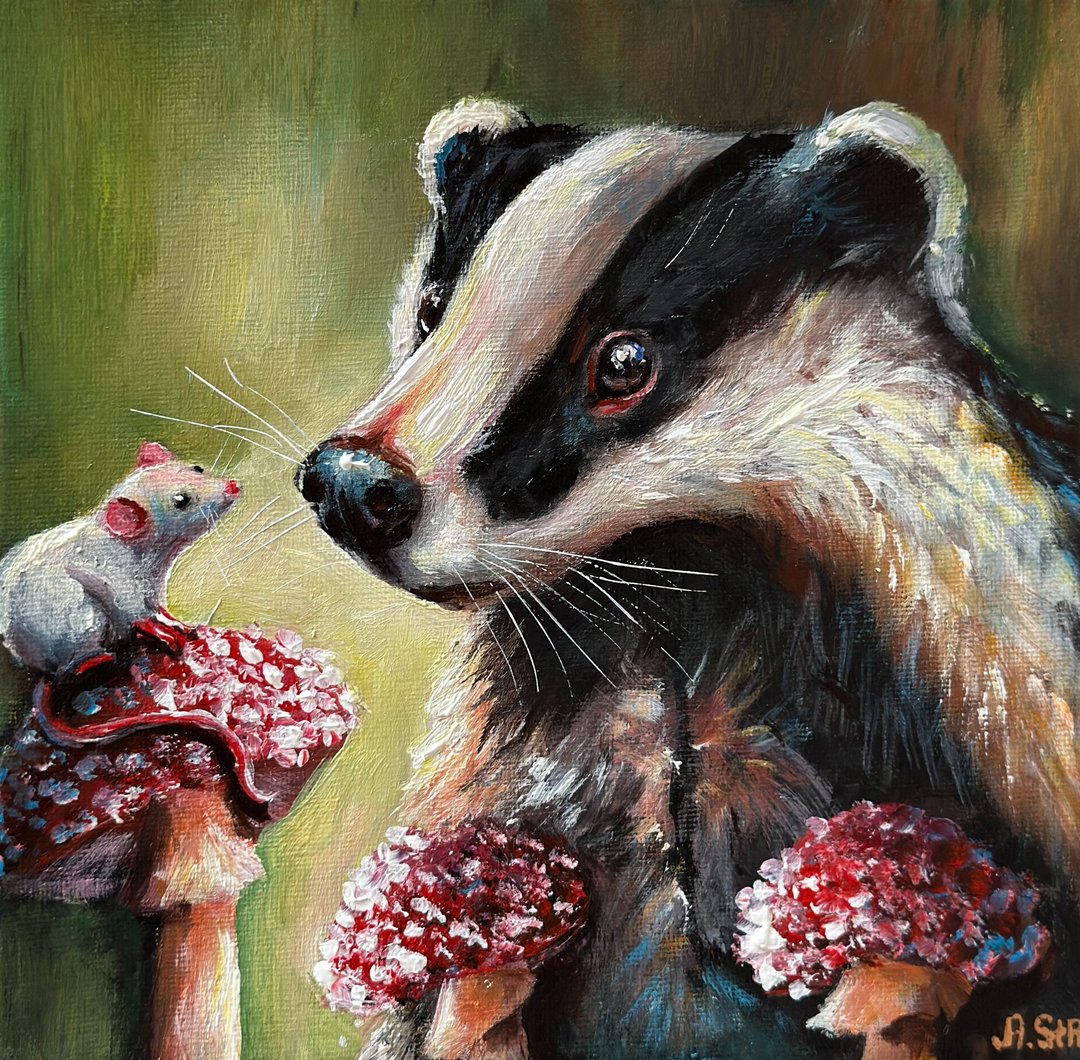 原创画作 獾 森林 动物艺术 动物爱好者礼物 林地艺术 - 墙贴/壁贴 - 棉 多色