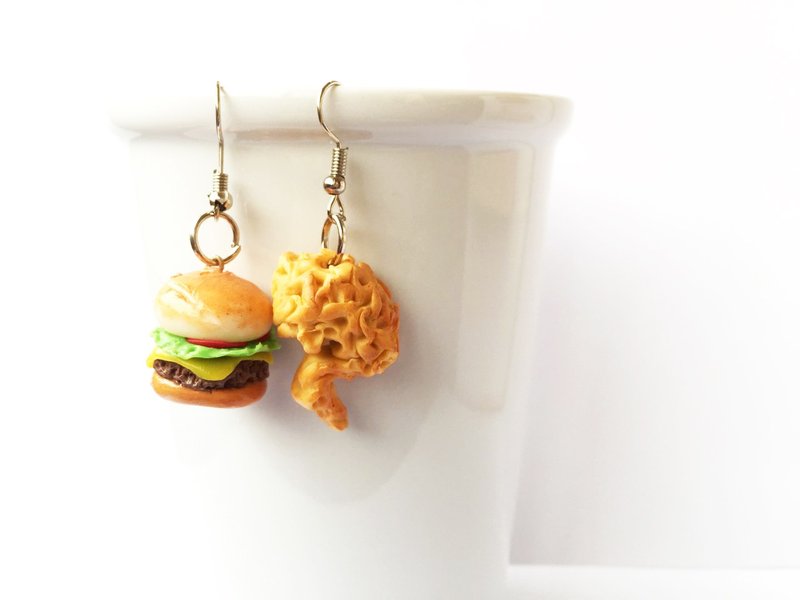 Hamburger+chicken - 耳环/耳夹 - 粘土 橘色