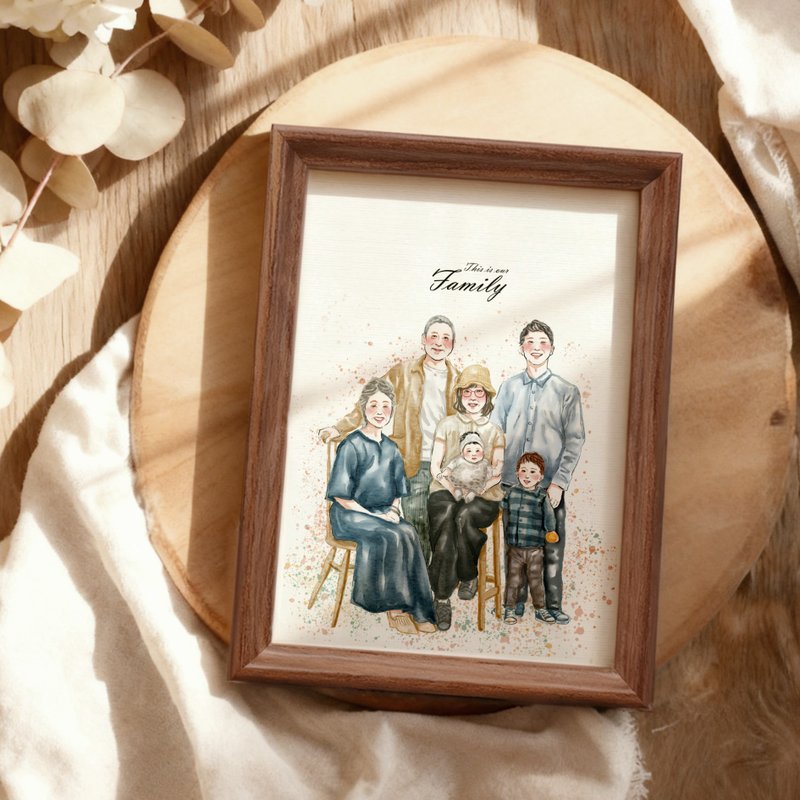 幸福家庭 |似颜绘插画|水彩人像|定制画像|生日礼物|周年纪念 - 订制画像 - 其他材质 