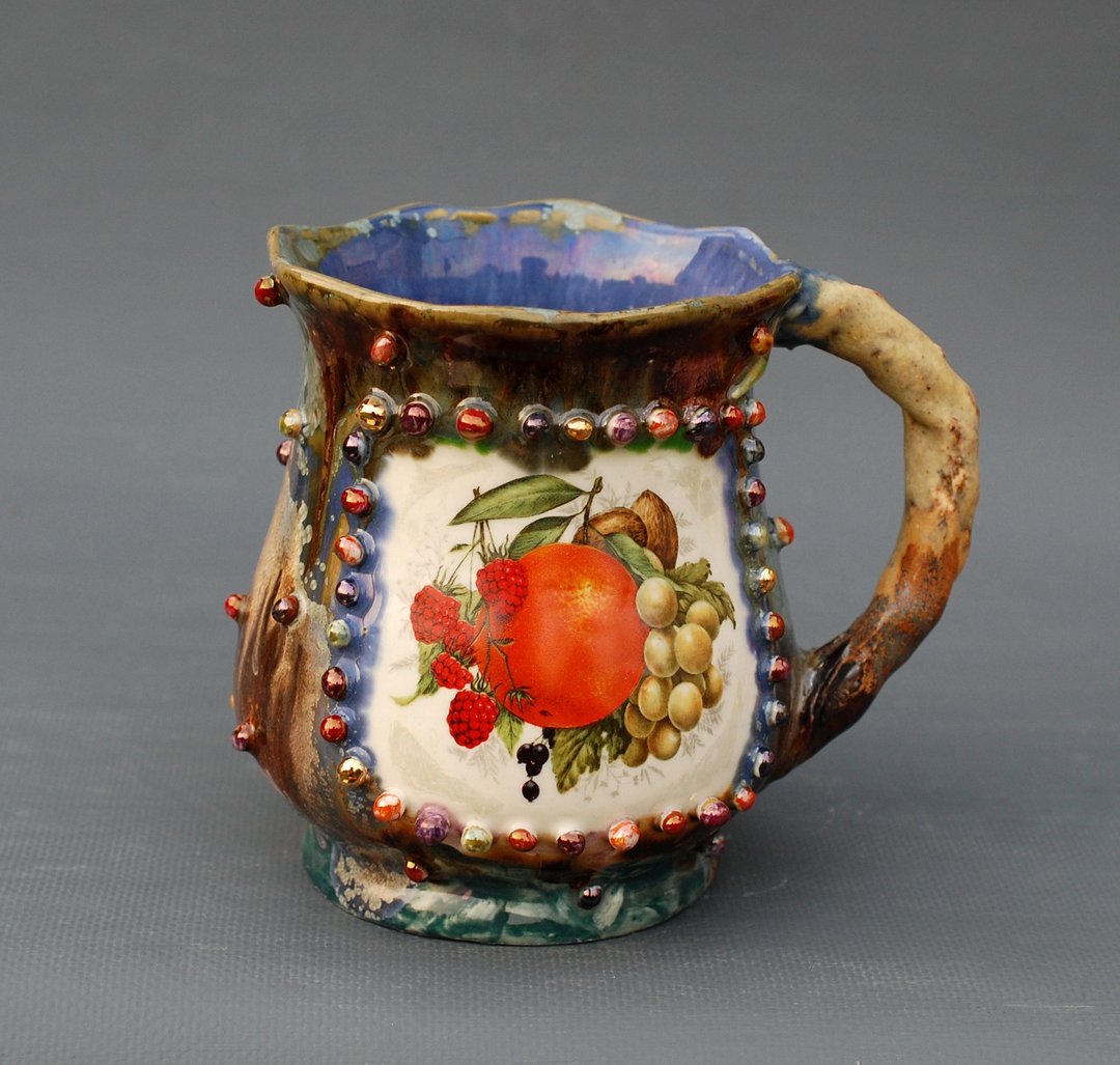 Large handmade mug. Unusual bright mug Fruit - 咖啡杯/马克杯 - 陶 多色