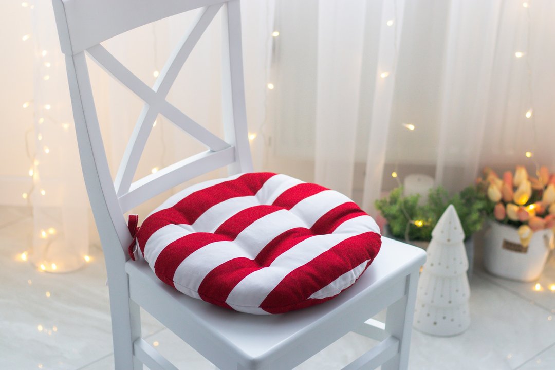 Round seat cushions, Outdoor cushions, Garden cushion, Red Stripped cushion - 枕头/抱枕 - 其他材质 红色