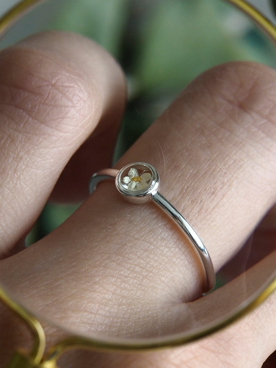 Adjustable nature ring, Pressed flower ring, Real flower ring, Copper ring - 戒指 - 植物．花 银色