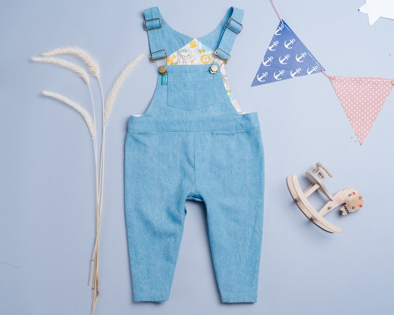 包屁吊带长裤-牛1 请私讯挑选内里花色连身 婴幼 长裤 包屁 - 童装裤 - 棉．麻 蓝色