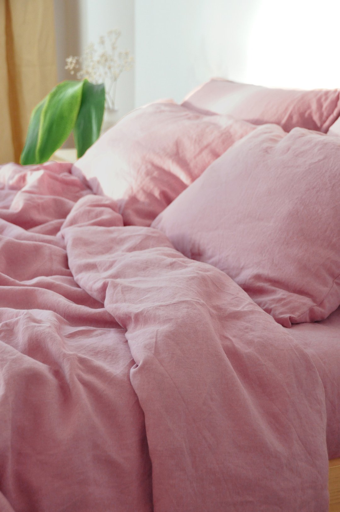 Rose pink linen pillowcase / Pink pillow cover / Euro, American, Taiwan size - 寝具 - 亚麻 粉红色