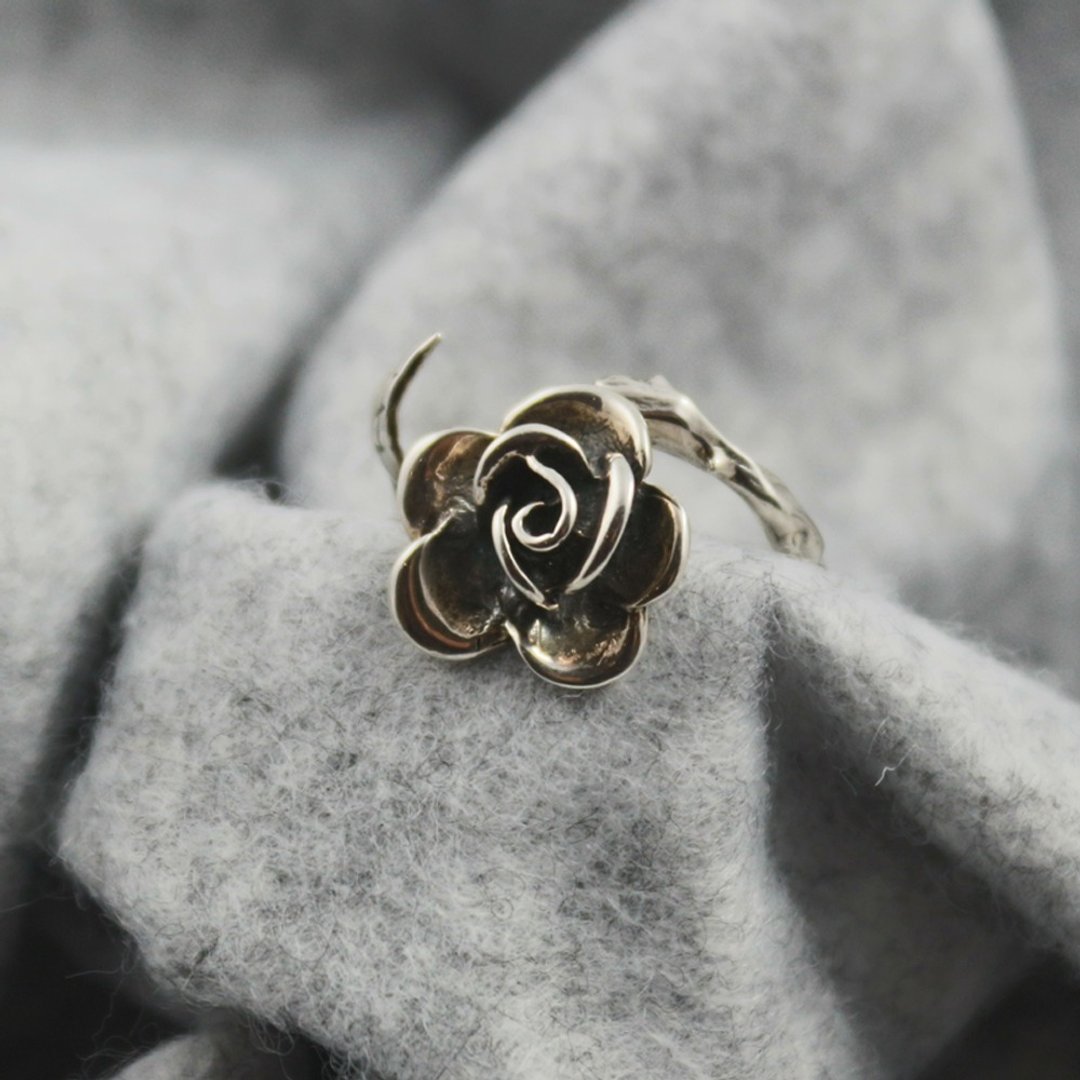 HH-JEWELRY 手工珠宝 925纯银 银饰 玫瑰戒指 - 戒指 - 纯银 