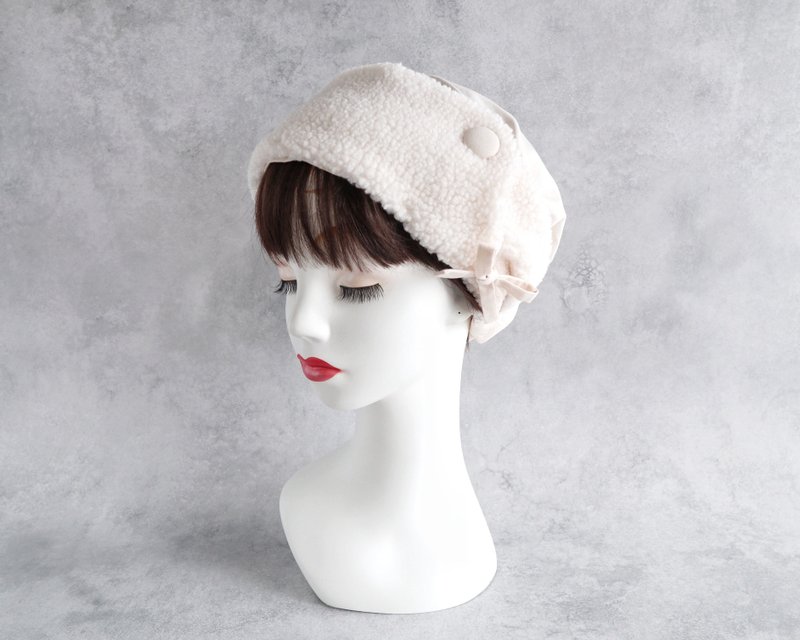 含运费 日本制造 附钮扣&缎带的束腰腰带 (羊驼绒毛/雪花色) 与牛奶色 - 发饰 - 棉．麻 白色