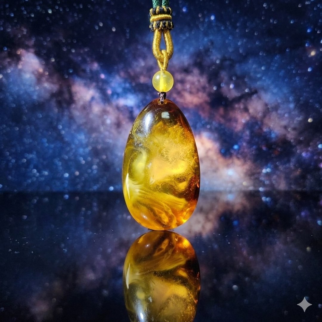 收藏级 天然金绞白蜜蜡水滴挂件 焦皮料 带萤光拉丝 妖孽金沙纹 - 项链 - 半宝石 黄色