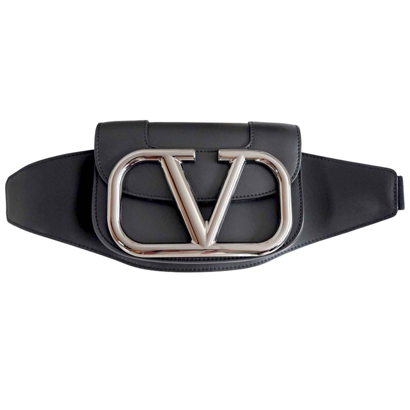 VALENTINO GARAVANI Sac Banane en Cuir Noir avec Logo Oversiz - 侧背包/斜挎包 - 真皮 黑色