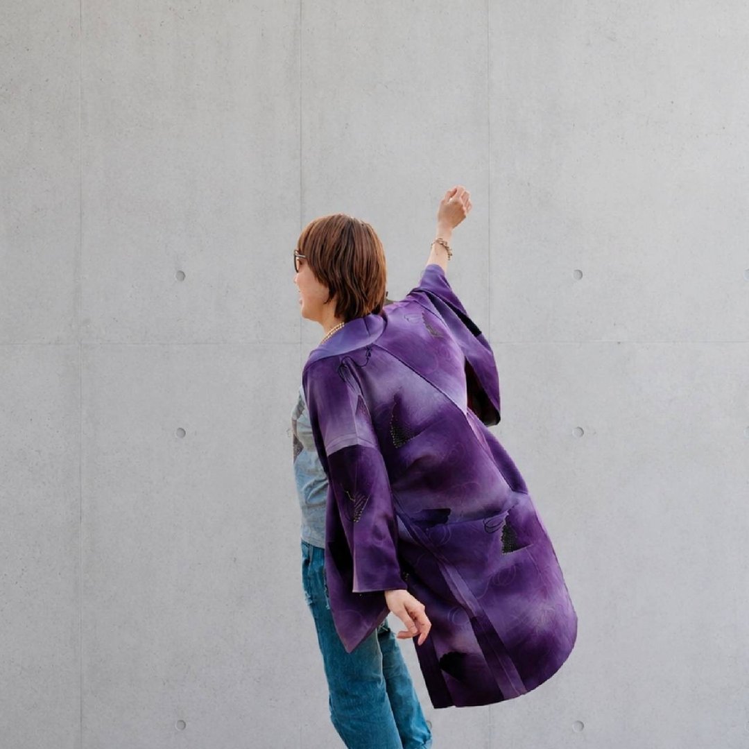 【日本制造】70年代复古双面穿羽织外套、丝绸和服外套、节日风格 - 女装休闲/机能外套 - 丝．绢 紫色