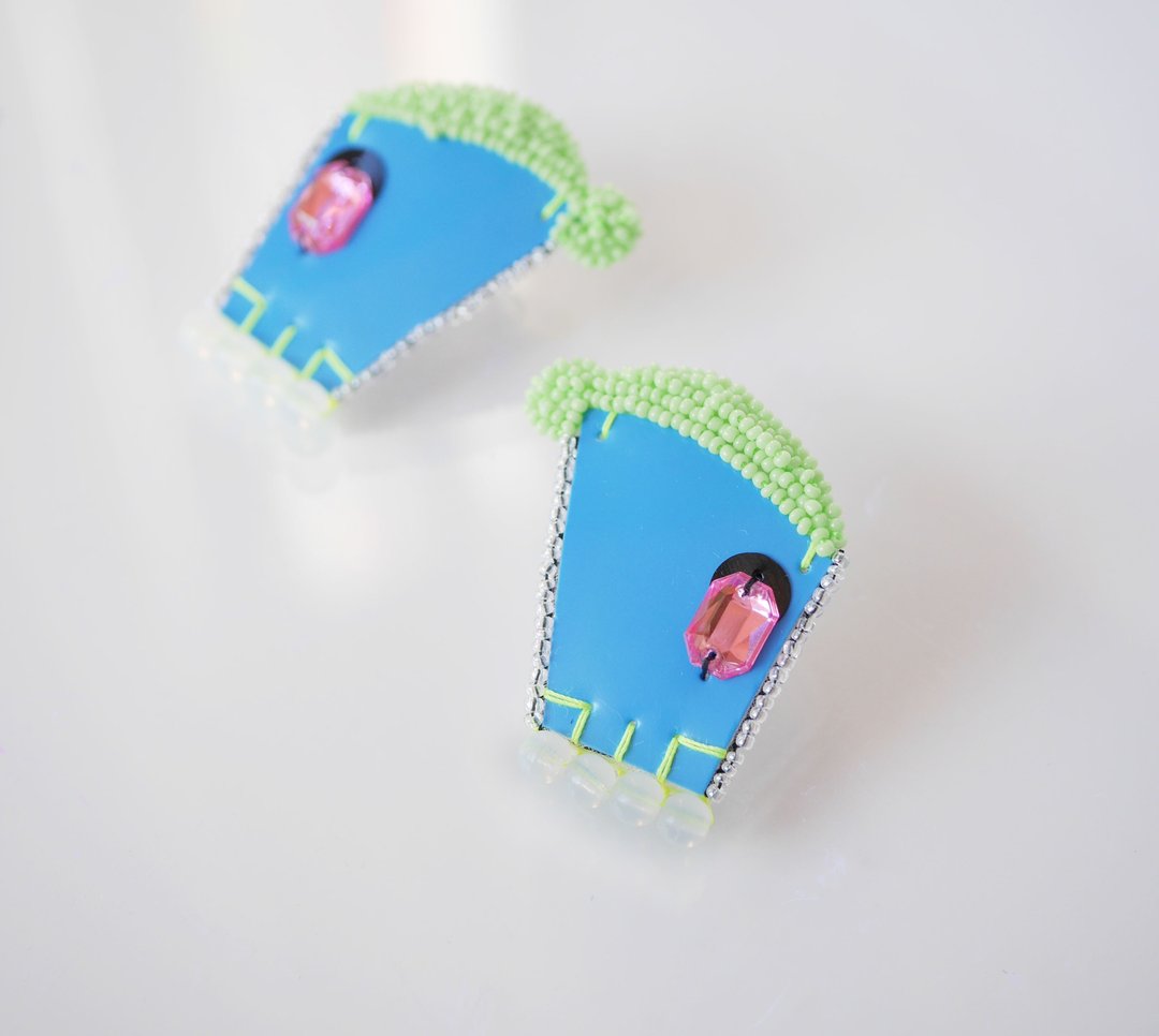 tsububu / bead embroidery / microorganisms / earrings / Clip-On/ Parisian - 耳环/耳夹 - 绣线 蓝色