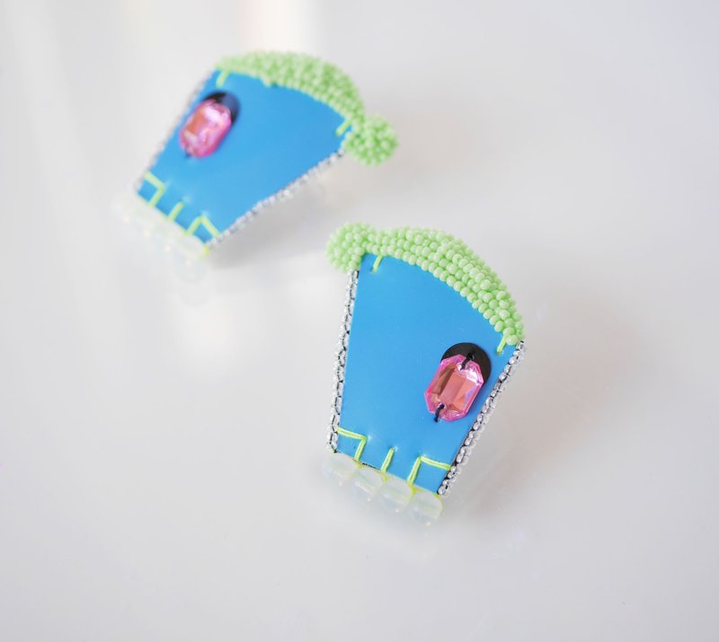 tsububu / bead embroidery / microorganisms / earrings / Clip-On/ Parisian - 耳环/耳夹 - 绣线 蓝色