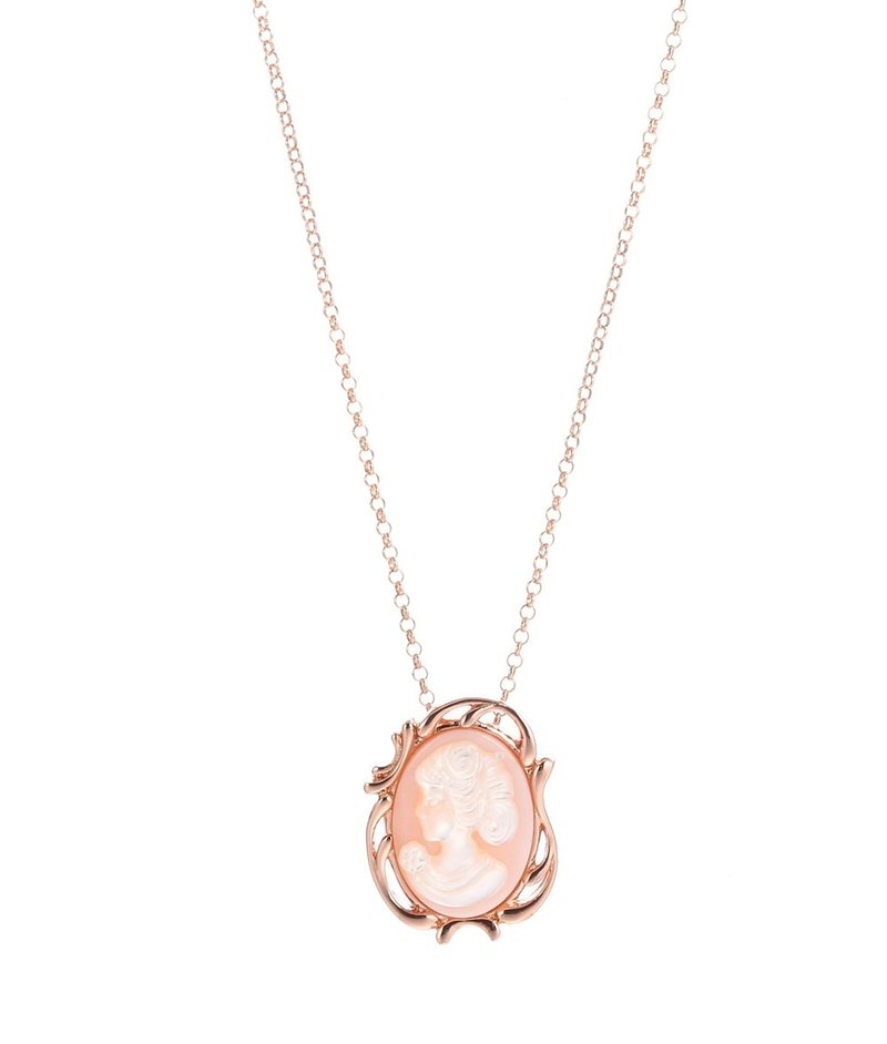 【圣诞礼物】【毕业礼物】公主雕刻白贝及粉红贝电玫瑰金项链链 - 项链 - 贝壳 粉红色