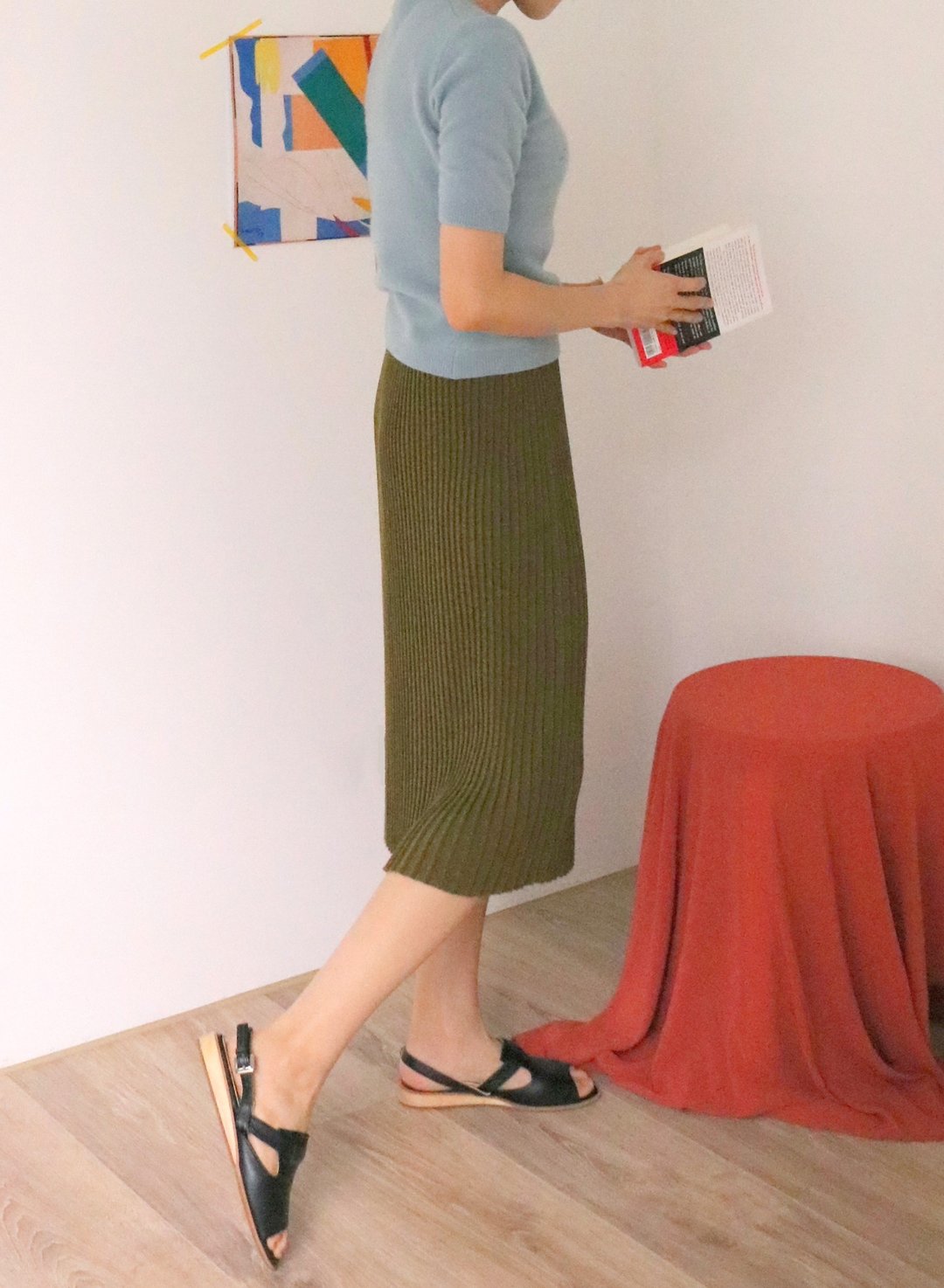 Primavera Skirt 橄榄绿细百褶针织裙 -古着 - 裙子 - 羊毛 绿色