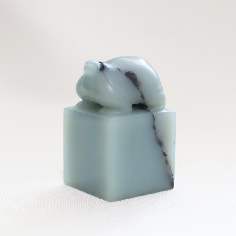 【客制】印泥印章姓名天青龟钮方形章 - 印章/印台 - 石头 蓝色