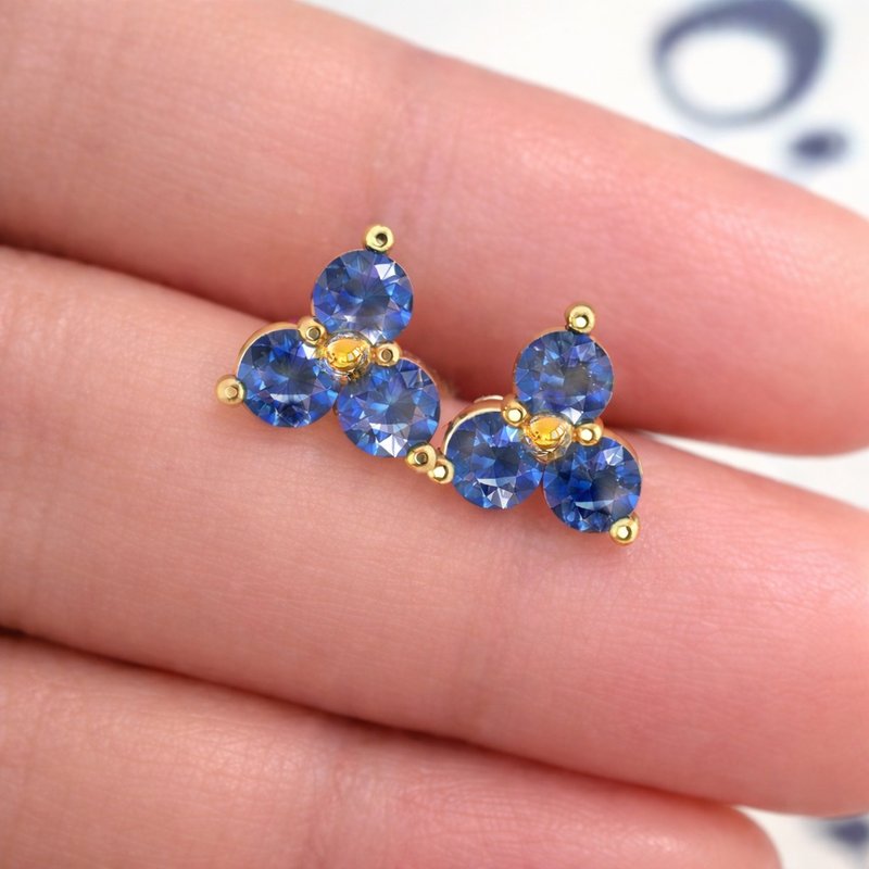 蓝宝石纯银耳环 925 纯银 18K 白金镀层 - 耳环/耳夹 - 其他金属 咖啡色