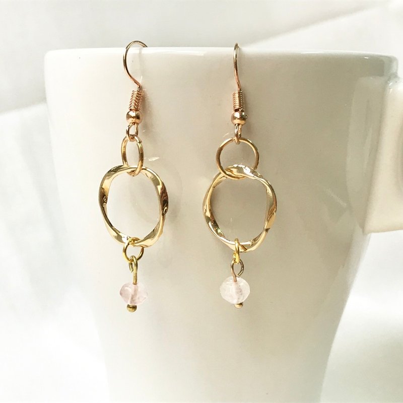 春暖系列造型透明感粉晶圆型耳环/耳夹 - 耳环/耳夹 - 宝石 粉红色