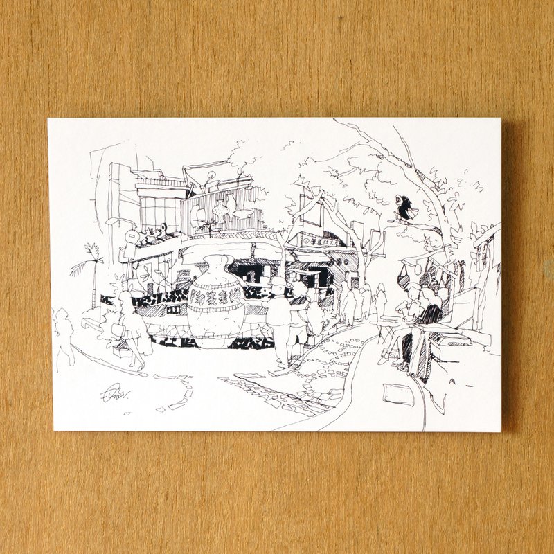 【一色】系列手绘风景明信片‘台湾 · 莺歌陶瓷老街’ - 卡片/明信片 - 纸 黑色