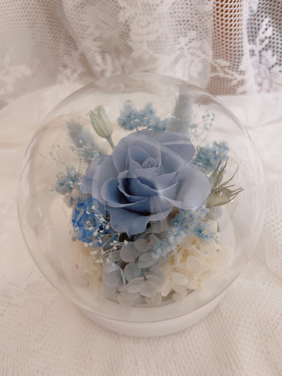 蔚蓝小清新  手作永生花礼  玻璃盅 - 干燥花/捧花 - 植物．花 