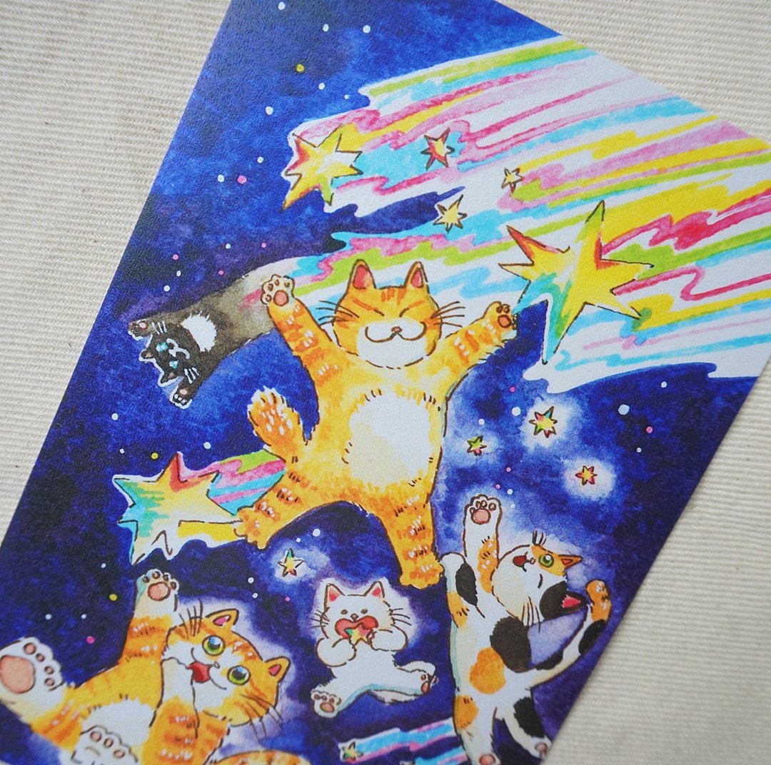 猫咪们的星星之旅-明信片 - 卡片/明信片 - 纸 蓝色