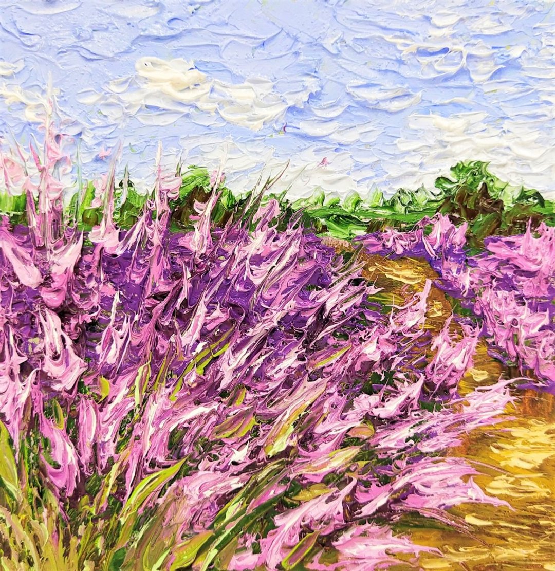 Lavender Painting Flower Original Art Miniature 用鮮花作畫, 手繪油畫, 微型 - 海报/装饰画/版画 - 其他材质 多色