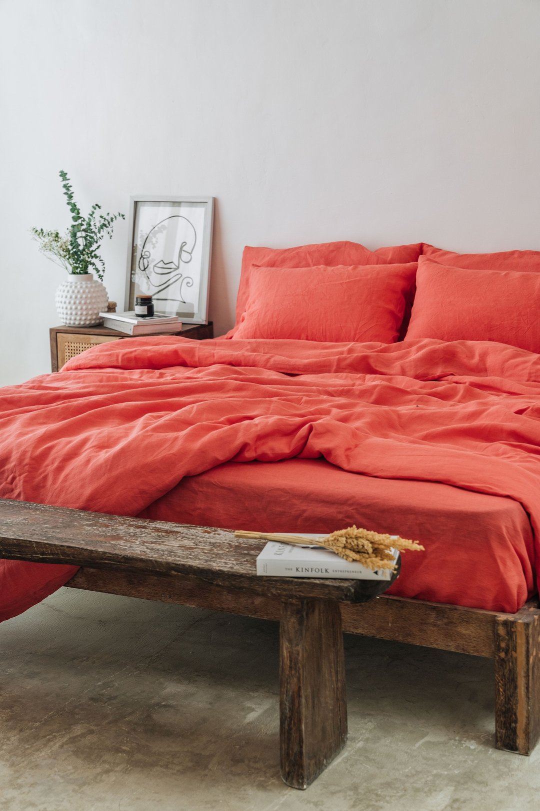 Coral linen pillowcase / Orange pillow cover / Euro, American, Taiwan size - 寝具 - 亚麻 橘色
