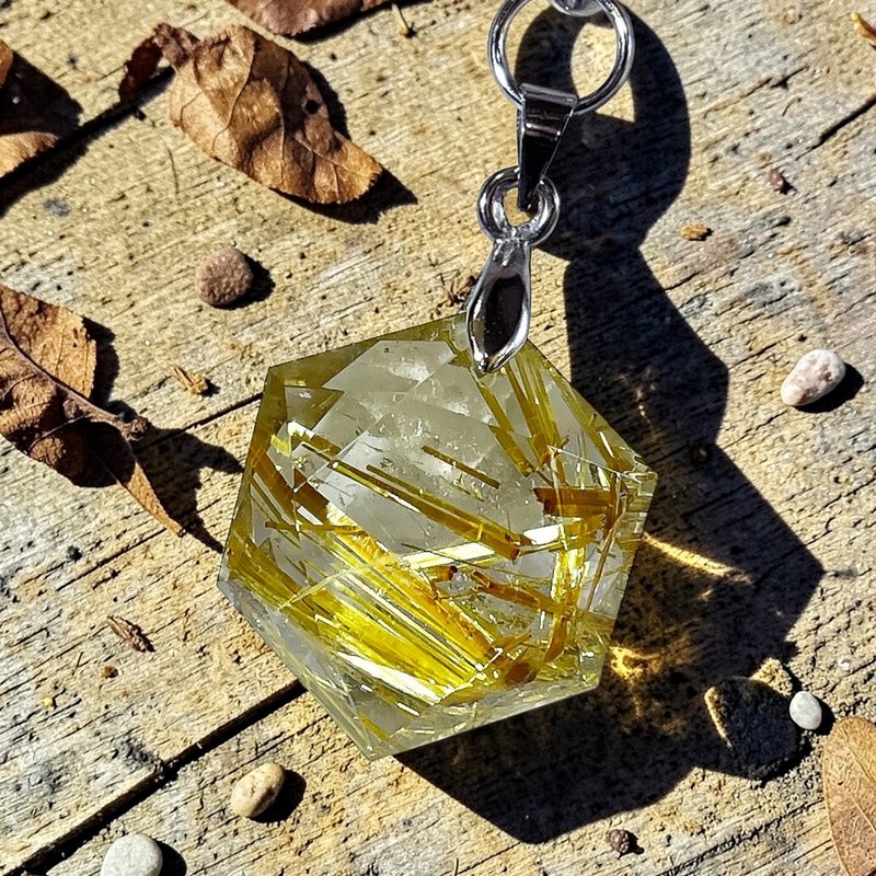 NO.40 收藏等级 纯天然 钛晶 灵摆 项链 吊坠 六芒星 金钛晶 坠子 - 项链 - 水晶 金色